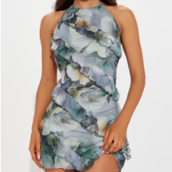 Floral Ruffle Halter Mini Dress - Picture 1 of 4